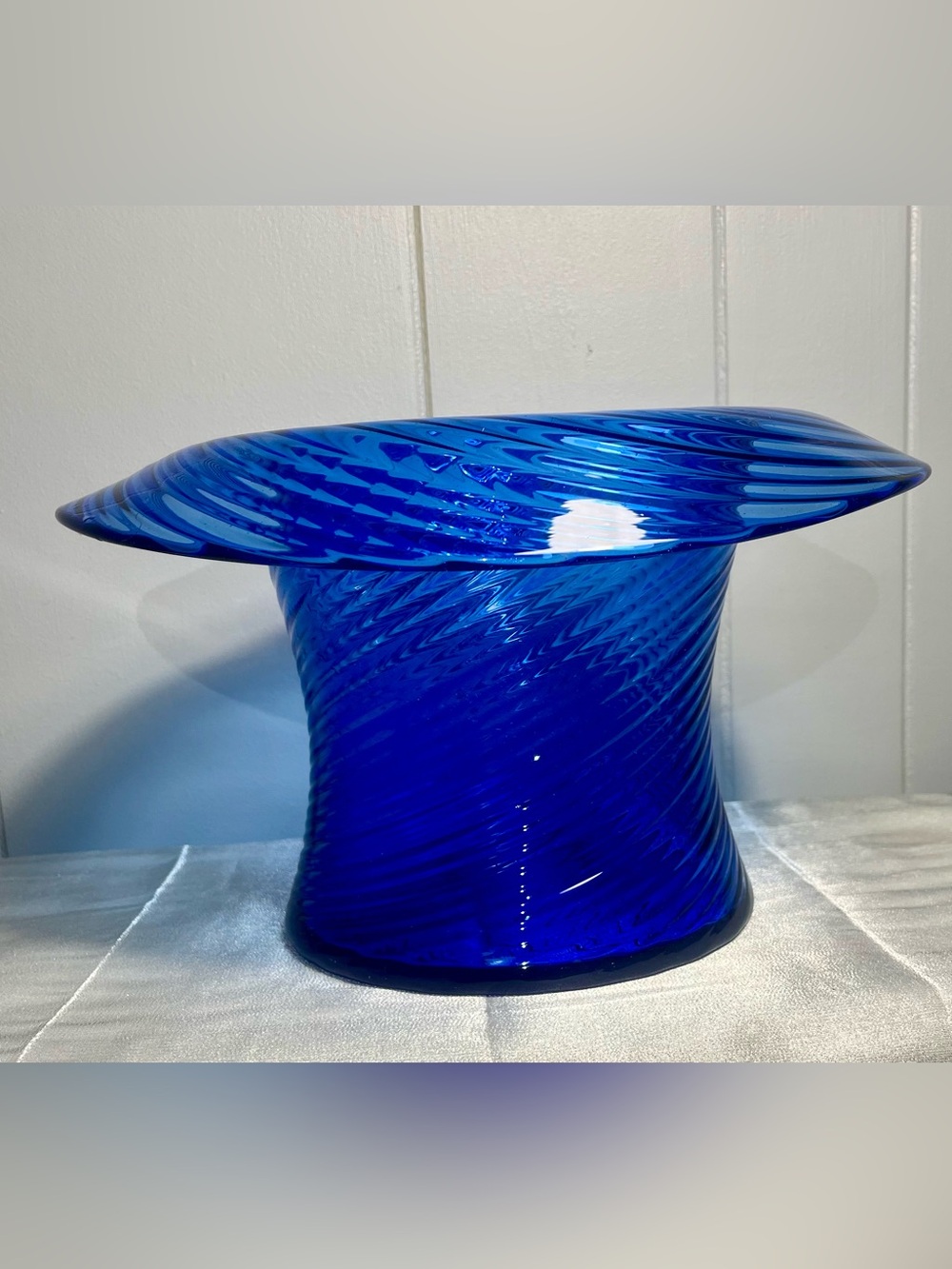 Vintage MCM 19โ Handblown Cobalt Blue Glass Top Hat - Polished Pontil